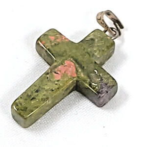 Unakite Green Red Gemstone Cross Pendant 925 Stamped Bail